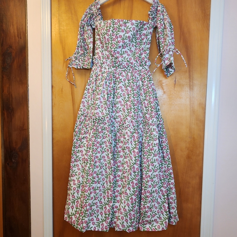Eddy Women's Olivia Midi Dress in White/Amaranth Floral, Size S, $398 NWT - Picture 4 of 14
